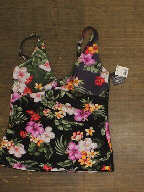 Bar Iii Red Bar Iii Printed Twist Front Shirred Tankini Top Swim L Sz L